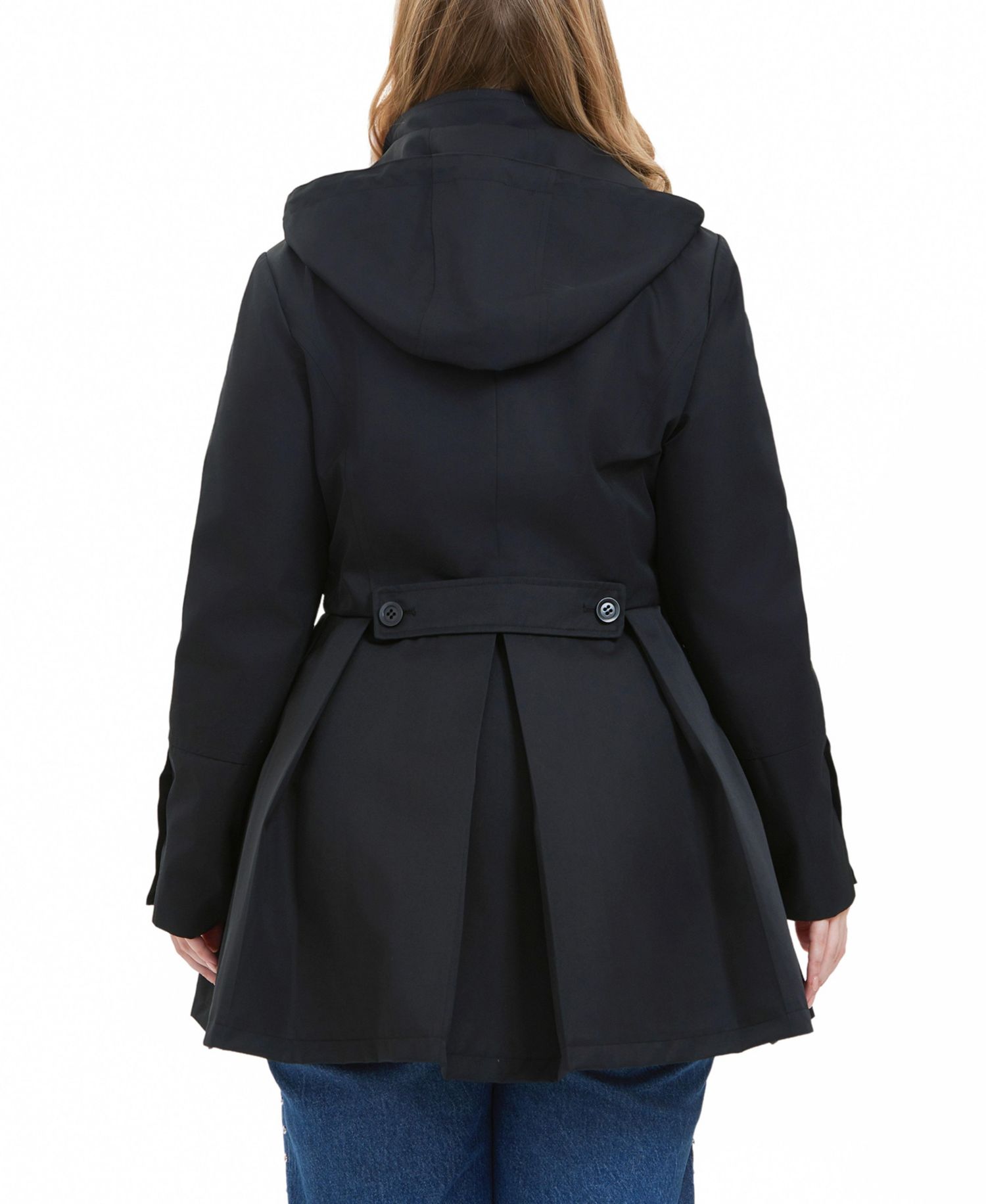Plus Size Hooded Fit & Flare Trench Coat