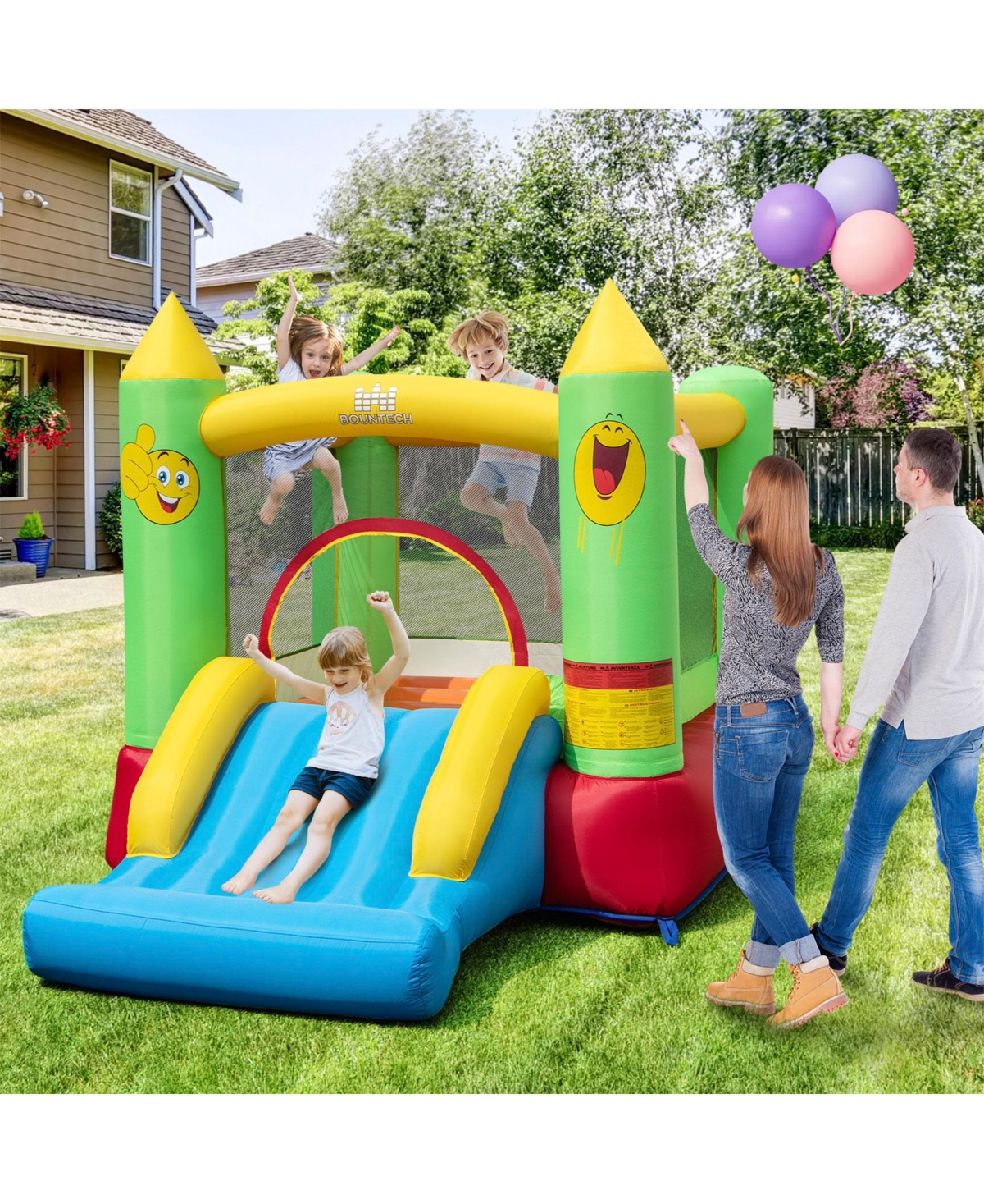 Sugift Playhouse & Playsets Inflatable Bounce House Kids Blow-up Bouncer with Slide with 480W Blower