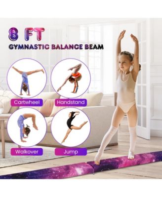 Folding Balance Beam with Solid Wood Base and Anti-slip Bottom-Pink.