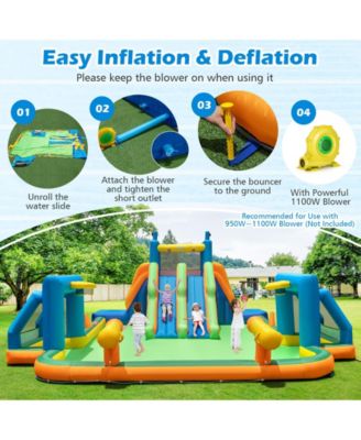 Kids Inflatable Water Slide with 2 Long Slides and 2 Soccer Gates with 1100W Blower