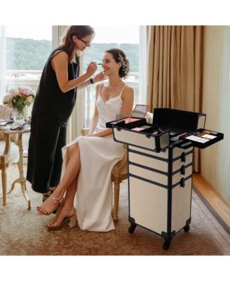 Rolling Makeup Train Case on Wheels 4in1 Cosmetology Art Deco Pastel