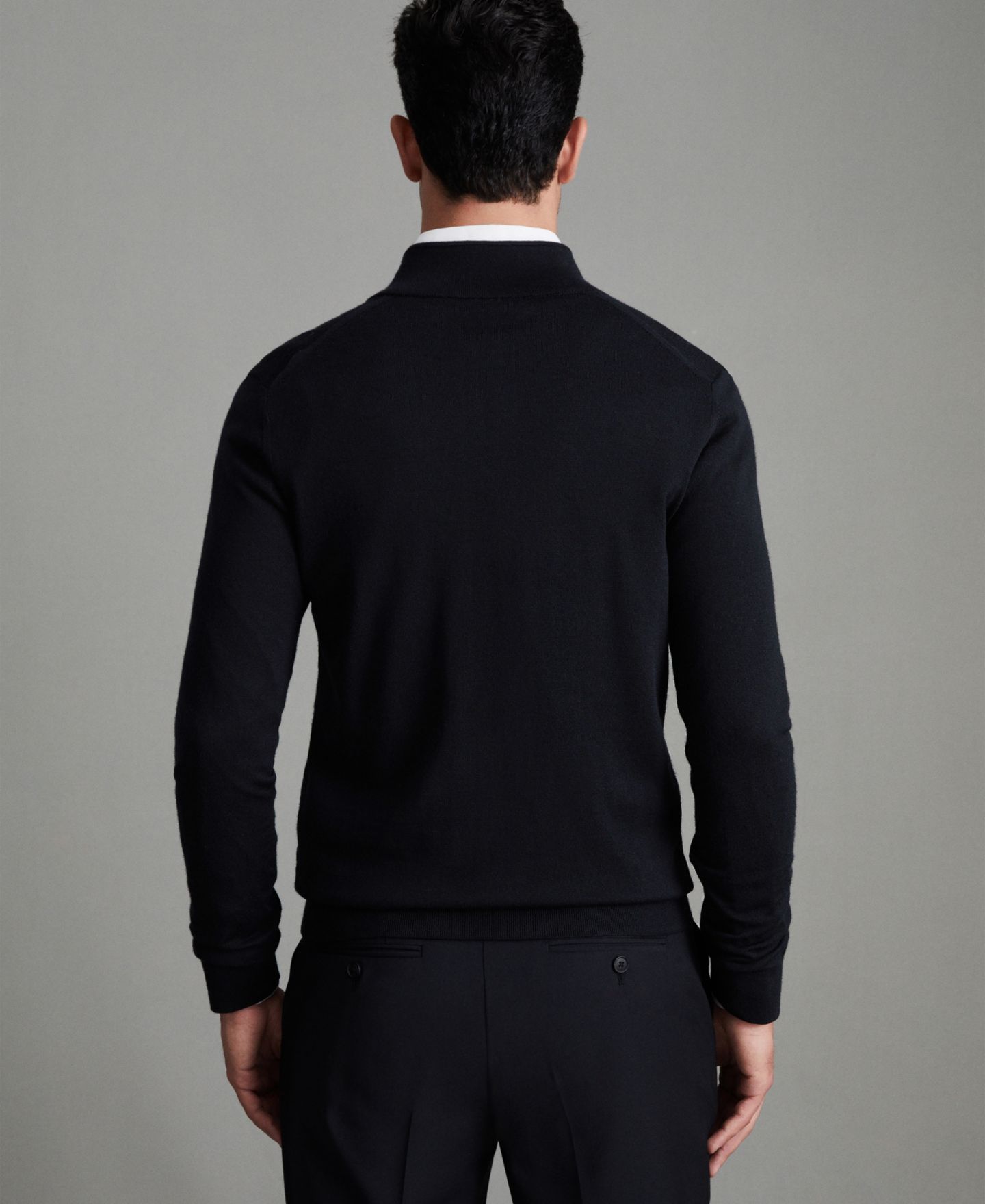 Мужской кардиган REISS Hampshire Merino Wool Funnel-Neck, цвет: Чёрный — фото 4