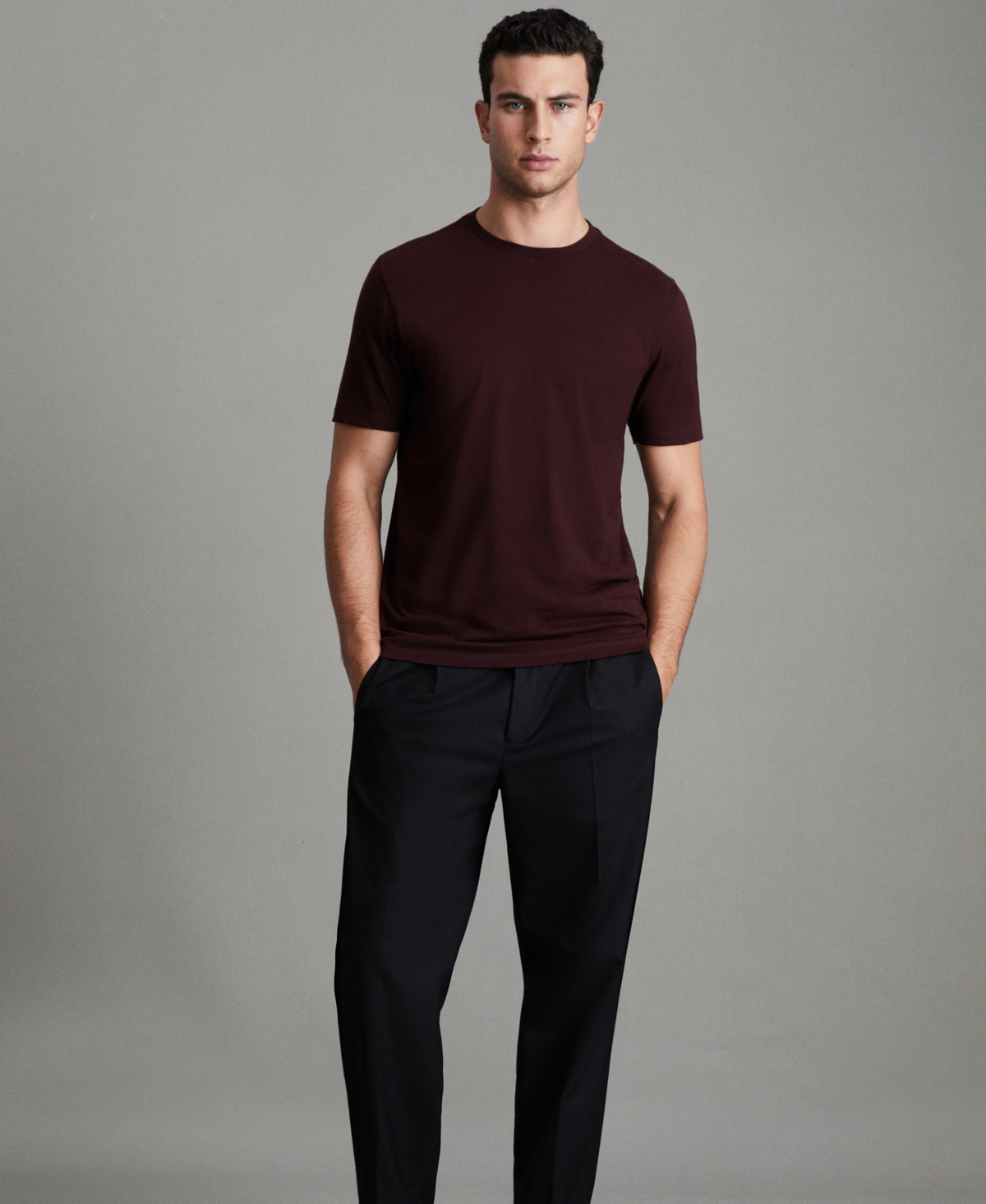 Reiss Men's Cotton Crew Neck T-shirt In Burgundy