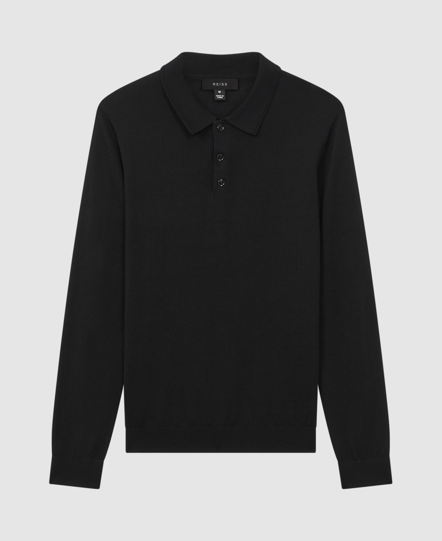 Мужское поло REISS Trafford Merino Wool Polo Shirt, цвет: Чёрный — фото 3