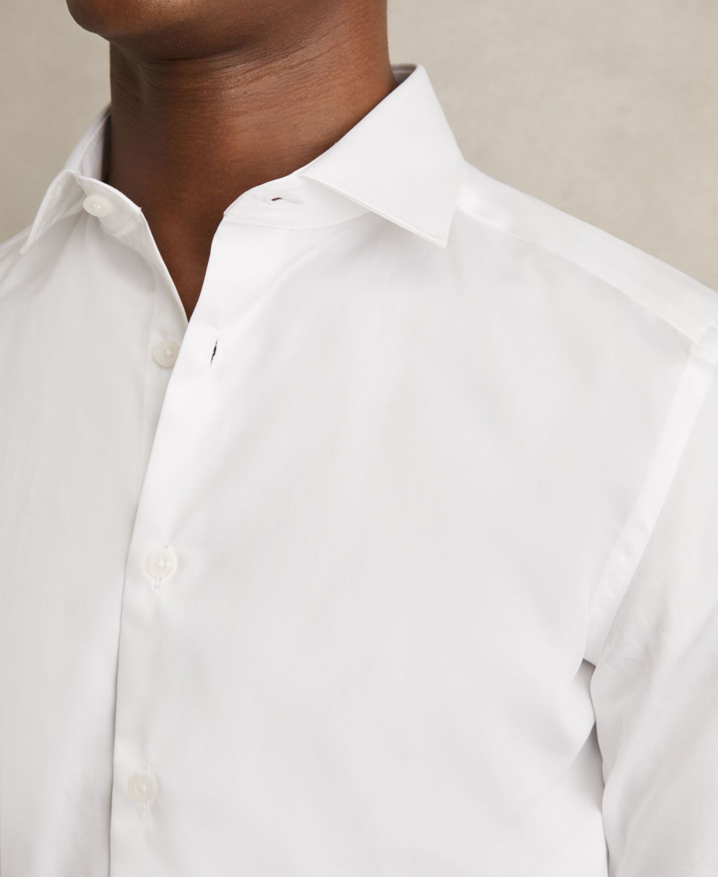 Мужская рубашка REISS Remote Slim-Fit Cotton-Satin Cutaway-Collar Dress Shirt, цвет: Белый — фото 6