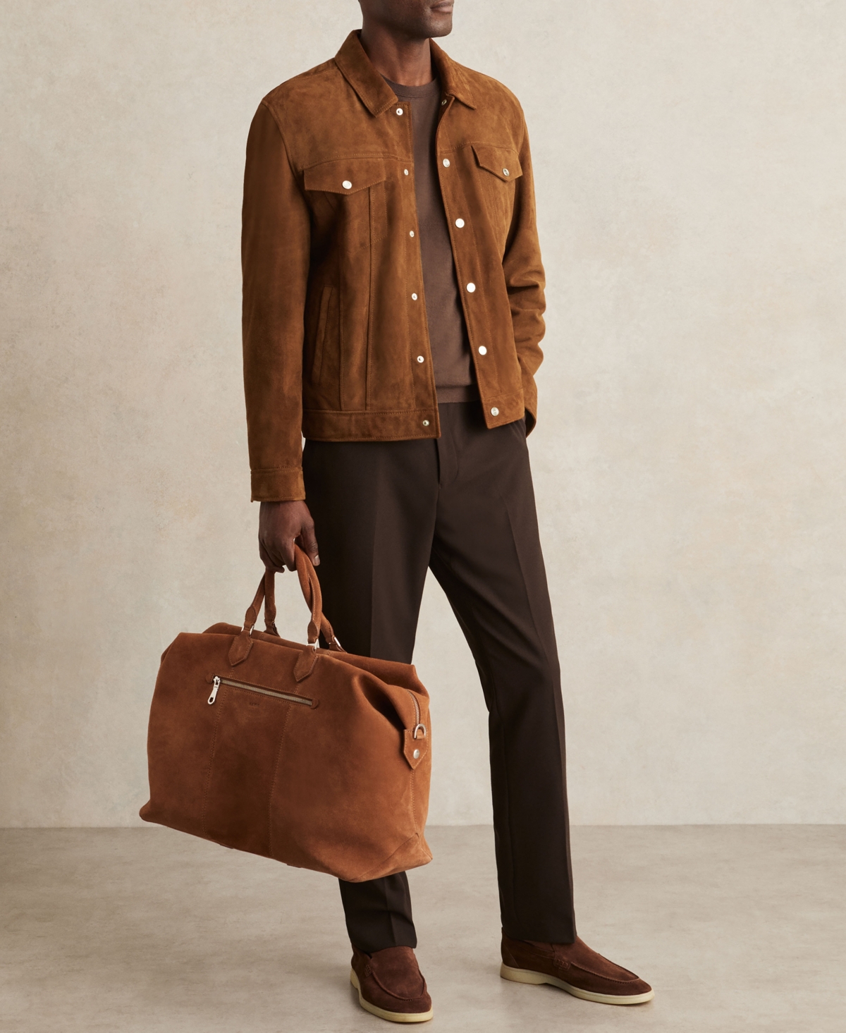 Reiss Men's Suede Press-Stud Trucker Jacket