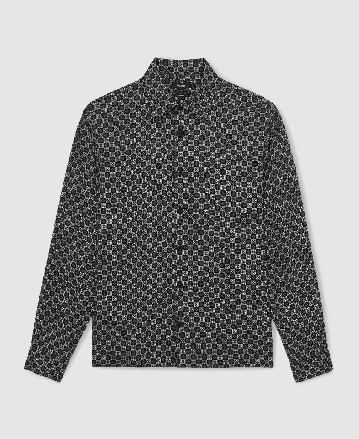 Reiss Men's Medallion-print Long-sleeve Shirt In Black