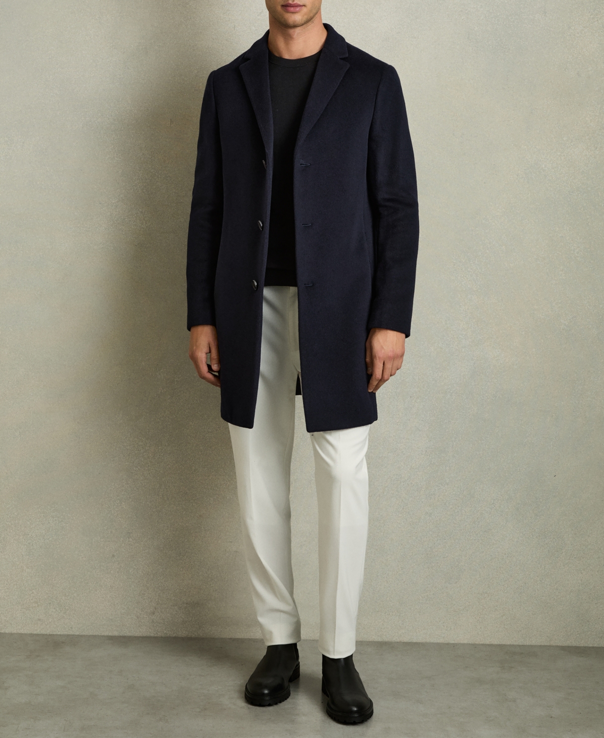 Reiss Gable Long Sleeved Single Breasted Wool Blend Overcoat In Blue