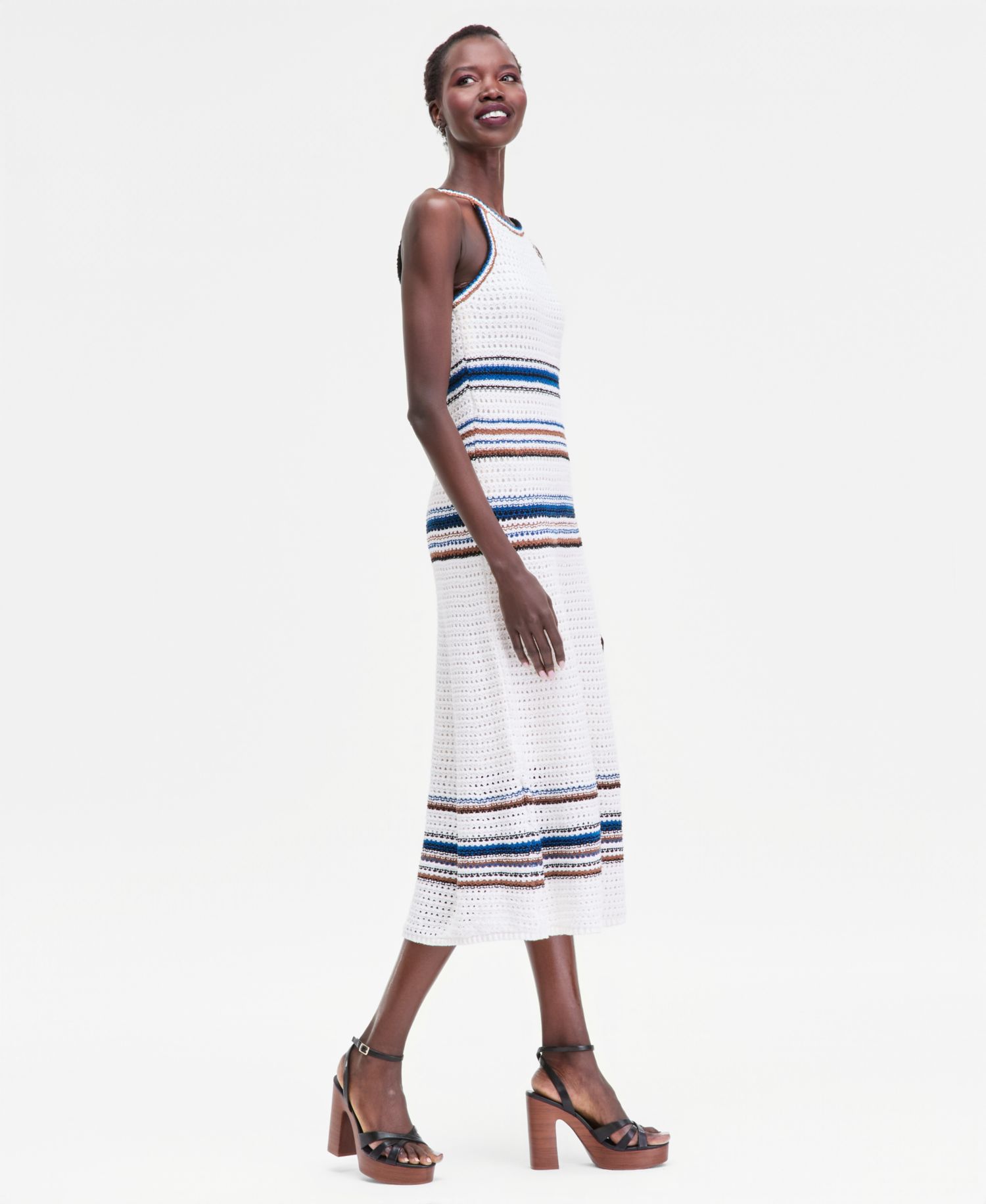 Women's Sleeveless Crochet Stripe Sweater Dress