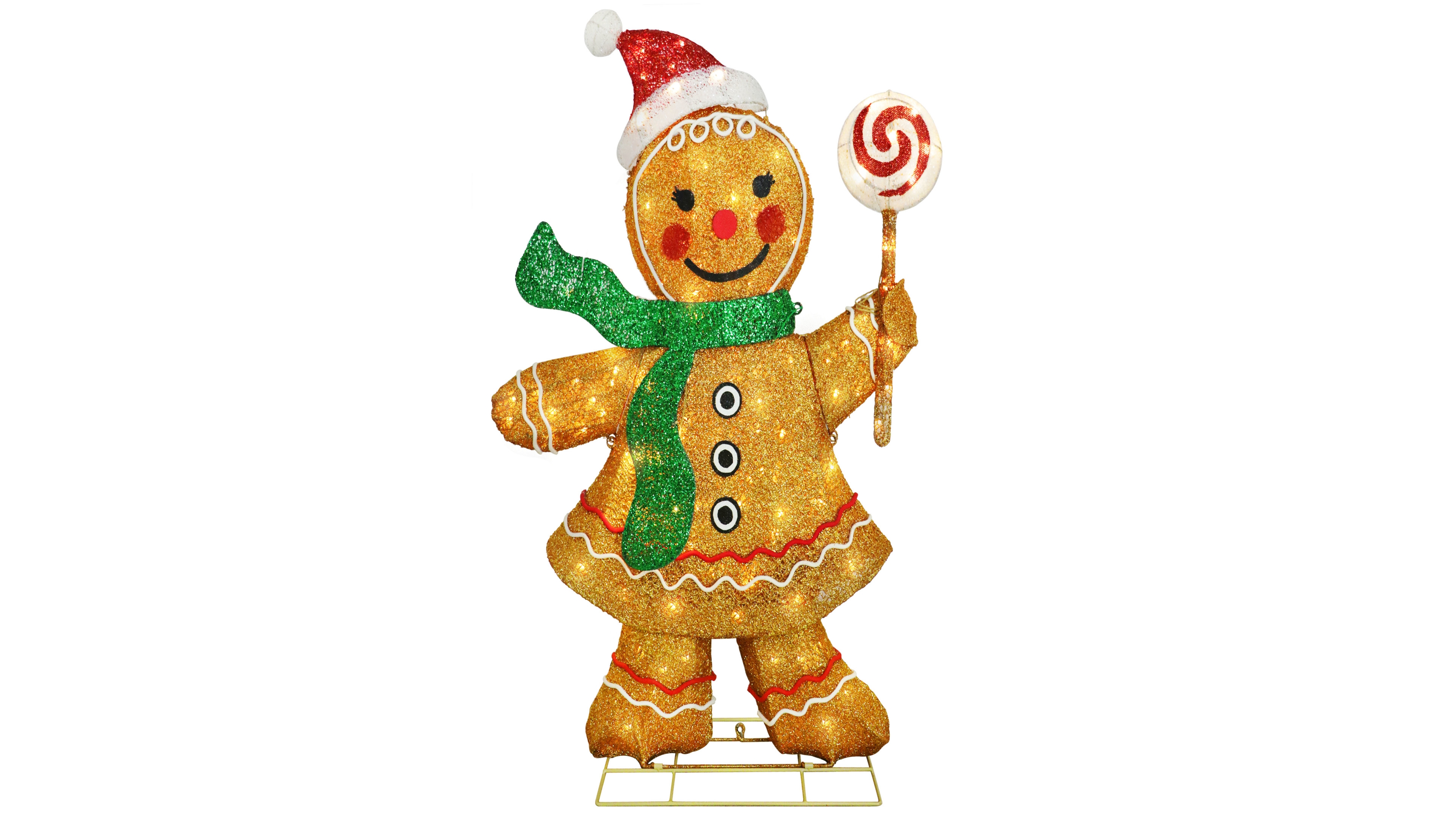 Puleo International 47" Pre-Lit Outdoor Gingerbread Woman Christmas Holiday Decor