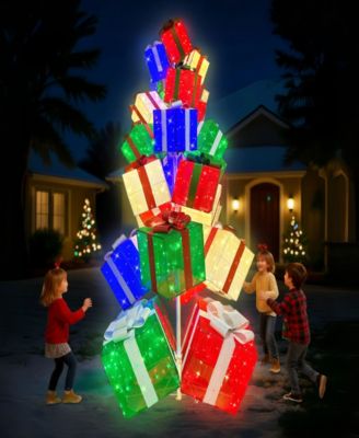 10.8' Pre-Lit Christmas Giftbox Tree Christmas Holiday D&eacute;cor