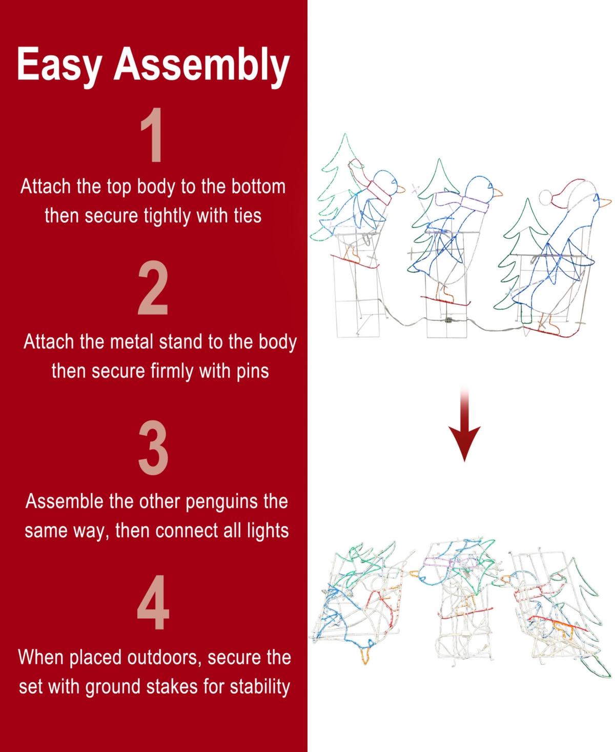 Puleo International Skiing Penguins with Tree Christmas Outdoor Decor, Set of 3