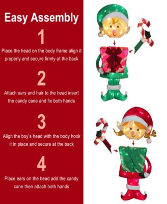 Elf Couple with Gift Boxes and Candy Cane, Set of 2