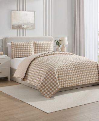 Gingham Microfiber 3-Pc. Quilt Set, Full/Queen