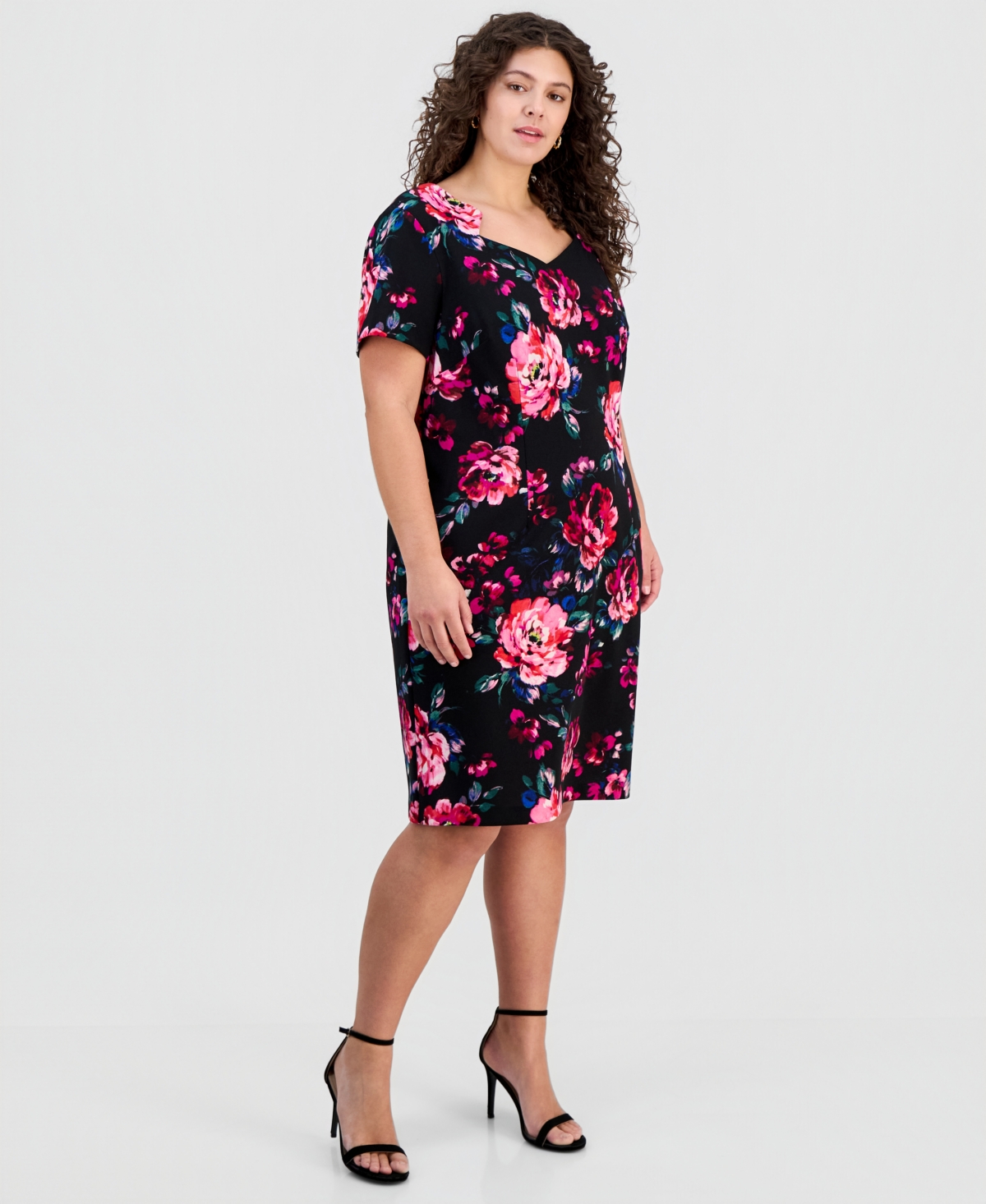Connected Plus Printed Cutout-Neck Scuba Sheath Dress