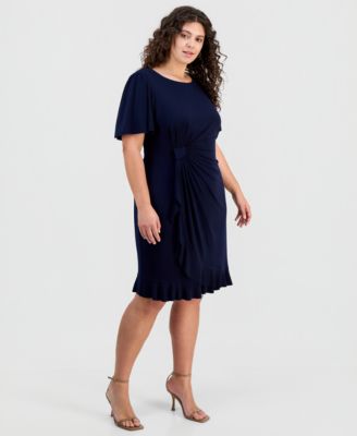 Plus Size Round-Neck Drape-Front Flutter-Sleeve Dress