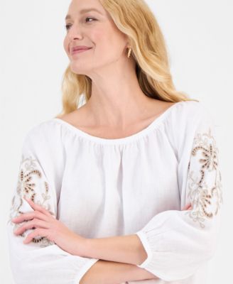 Petite Round Neck Ruched Hem Top, Macy's Exclusive