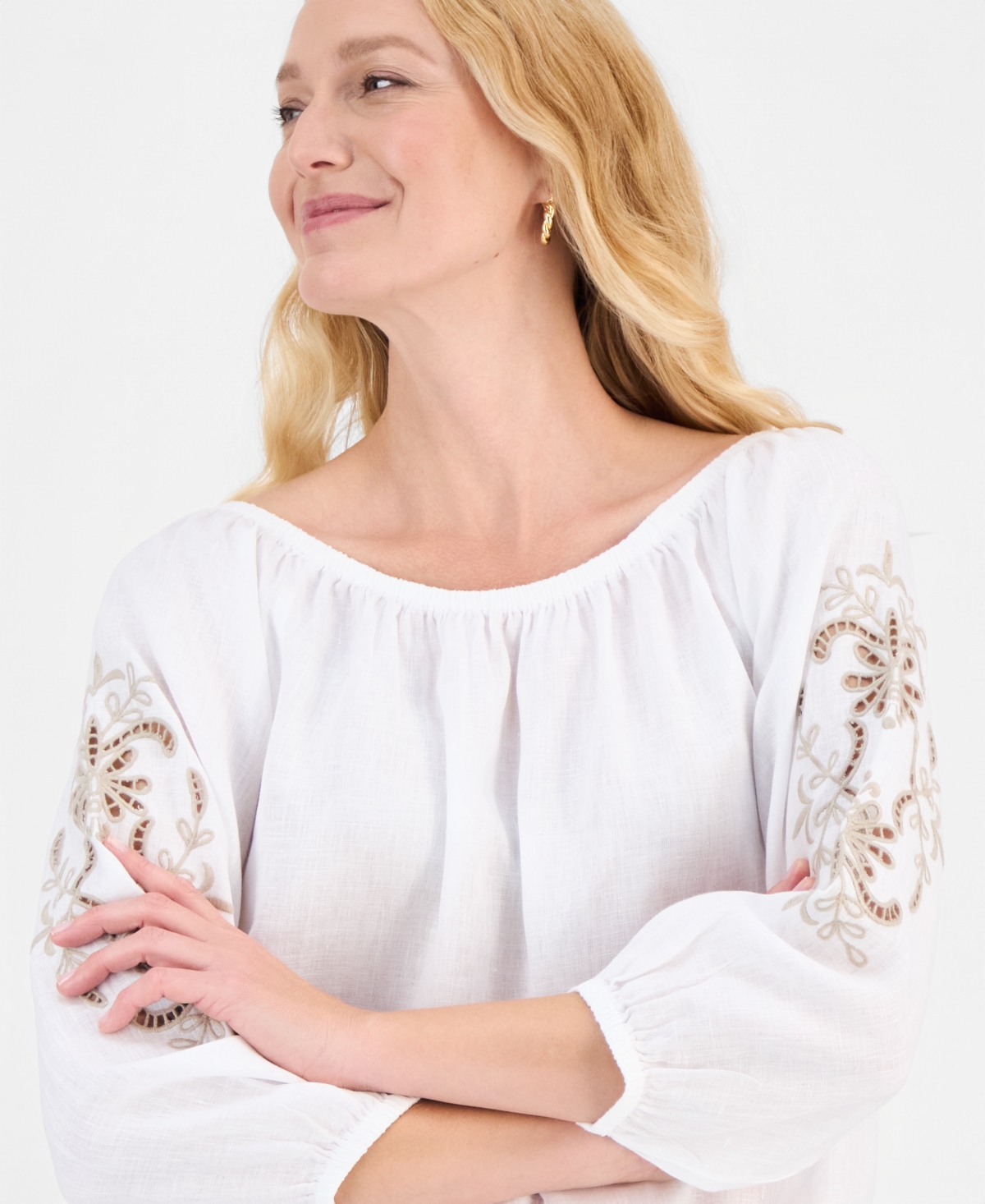 Charter Club Petite Tile Print 3/4-Sleeve Gathered-Hem Top, Macy's Exclusive