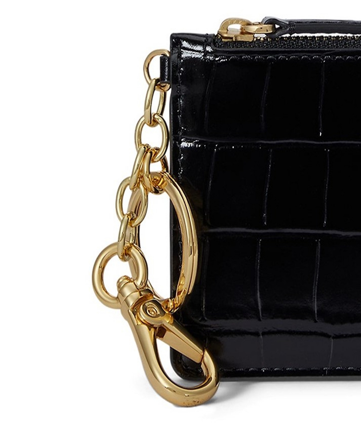 Ralph Lauren Embossed Leather Zip Card Case Wallet In Black