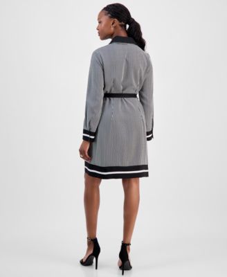 Petite Border-Print Belted Dress