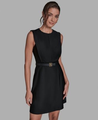 Women's Ottoman Knit Belted Fit & Flare Dress