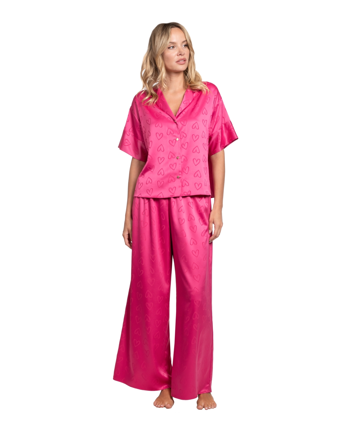 Linea Donatella Women's Sleepwear Hot Kiss Satin Pajama Set In Pink
