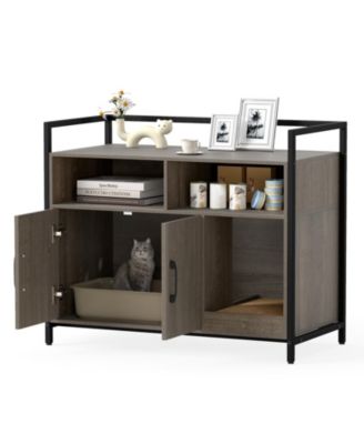 Cat Litter Box Enclosure w/ Storage Compartments Removable Scratching Board