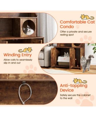 Large Wooden Cat Litter Box Enclosure w/ Storage Shelves Condo End Table