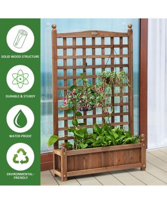 Solid Wood Weather-Resistant Outdoor Planter Box with Trellis