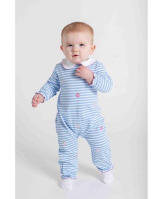 Baby Girls Stripe Knit Longall With Embroidered Flowers