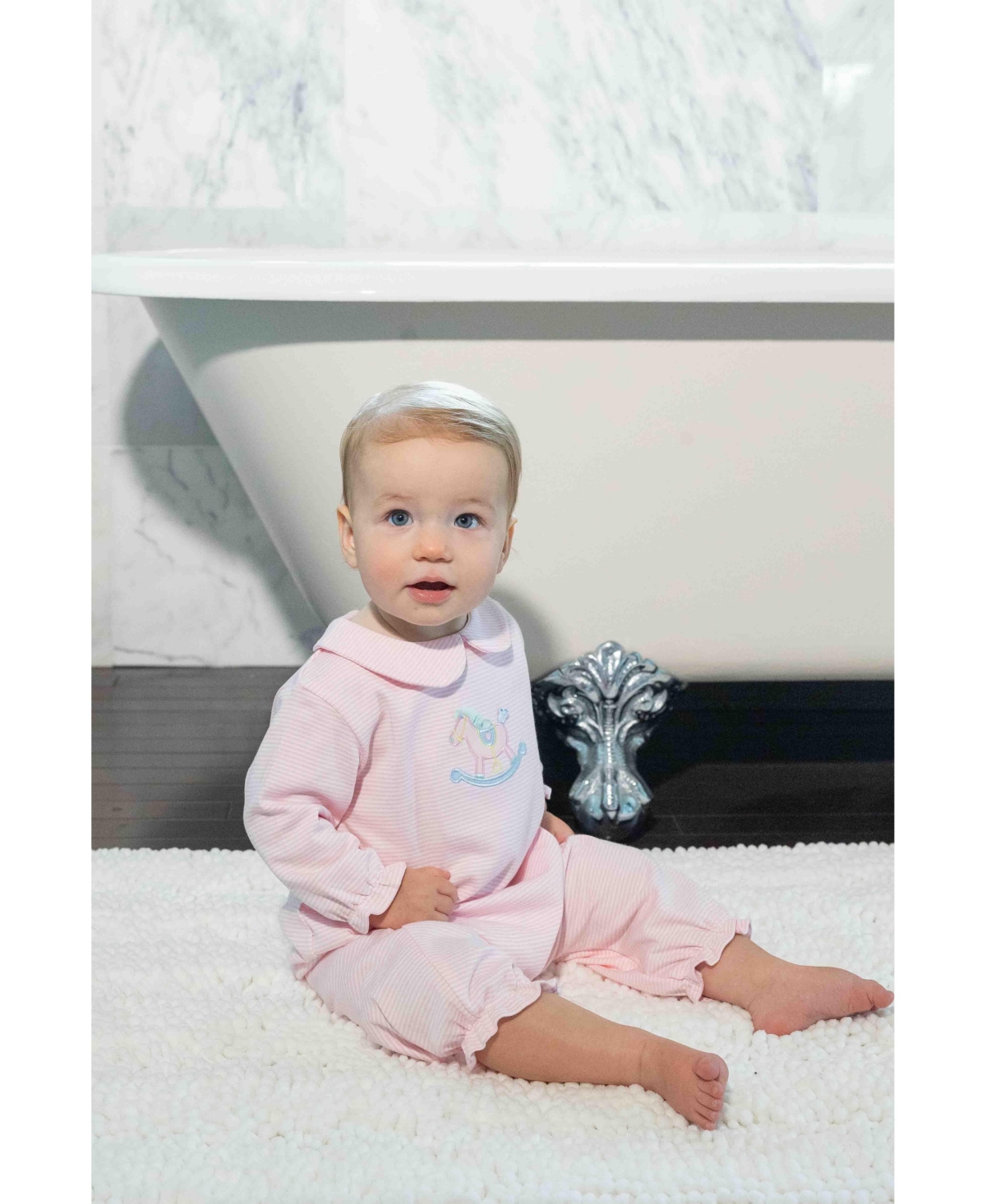 Florence Eiseman Baby Girls Stripe Knit Longall With Rocking Horse