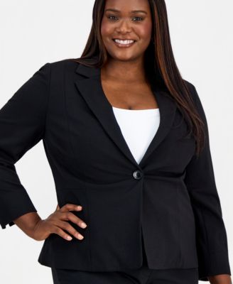 Plus Size Notched Collar One-Button Blazer