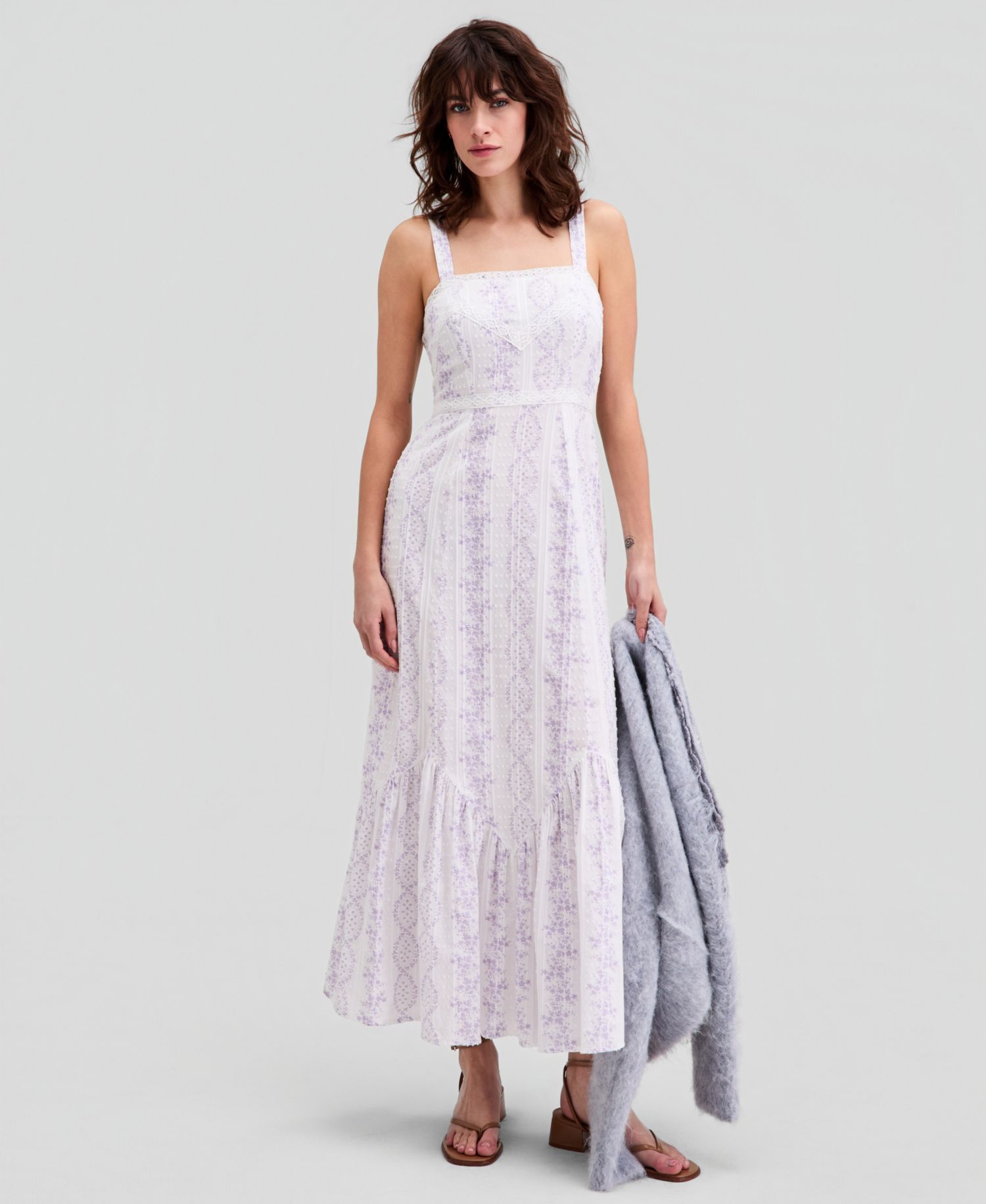 Women's Printed Eyelet Cotton Maxi Dress