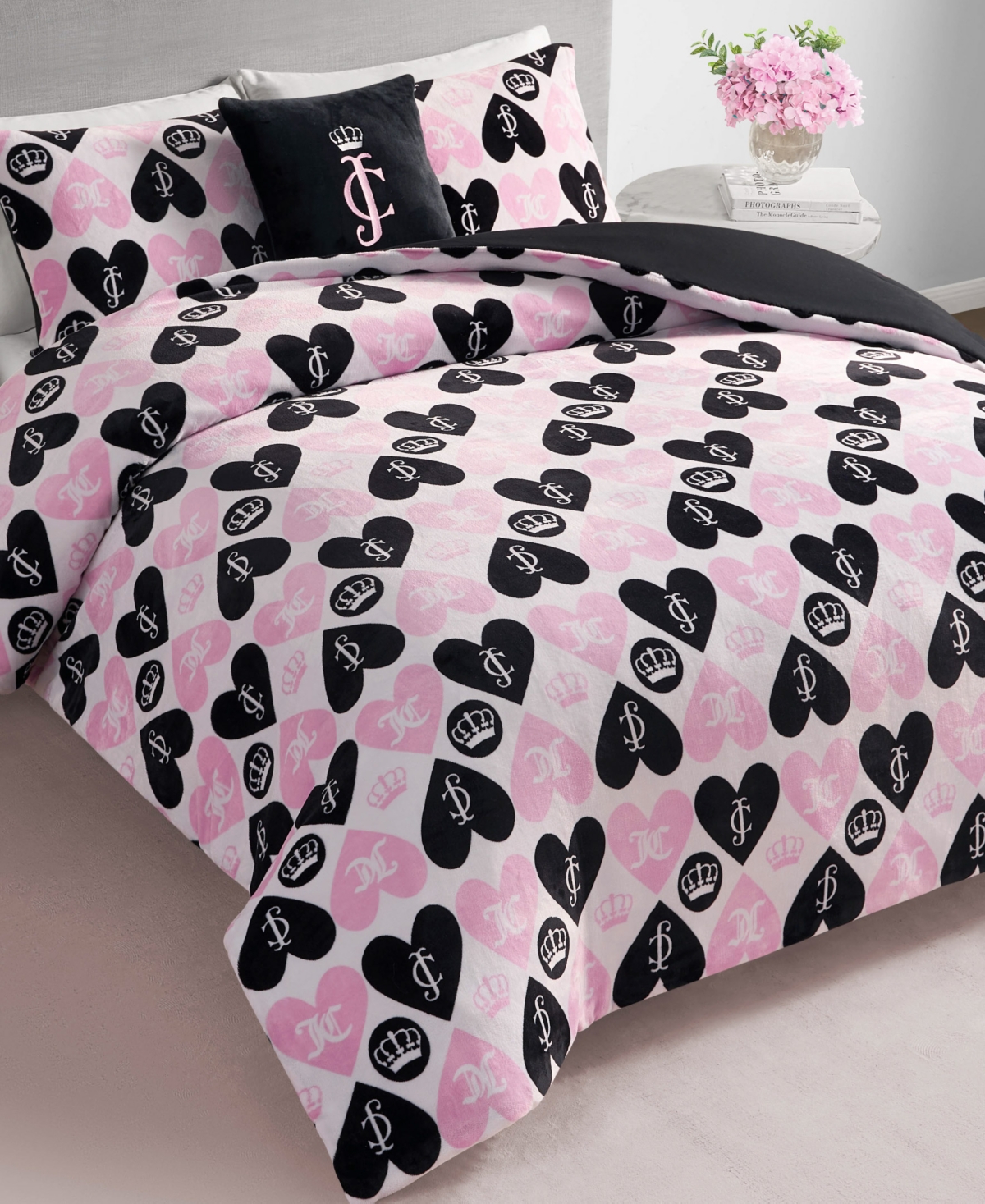 Juicy Couture Plush Reversible Queen Heart Logo 3-Pc. Comforter Set, Twin/Twin Xl