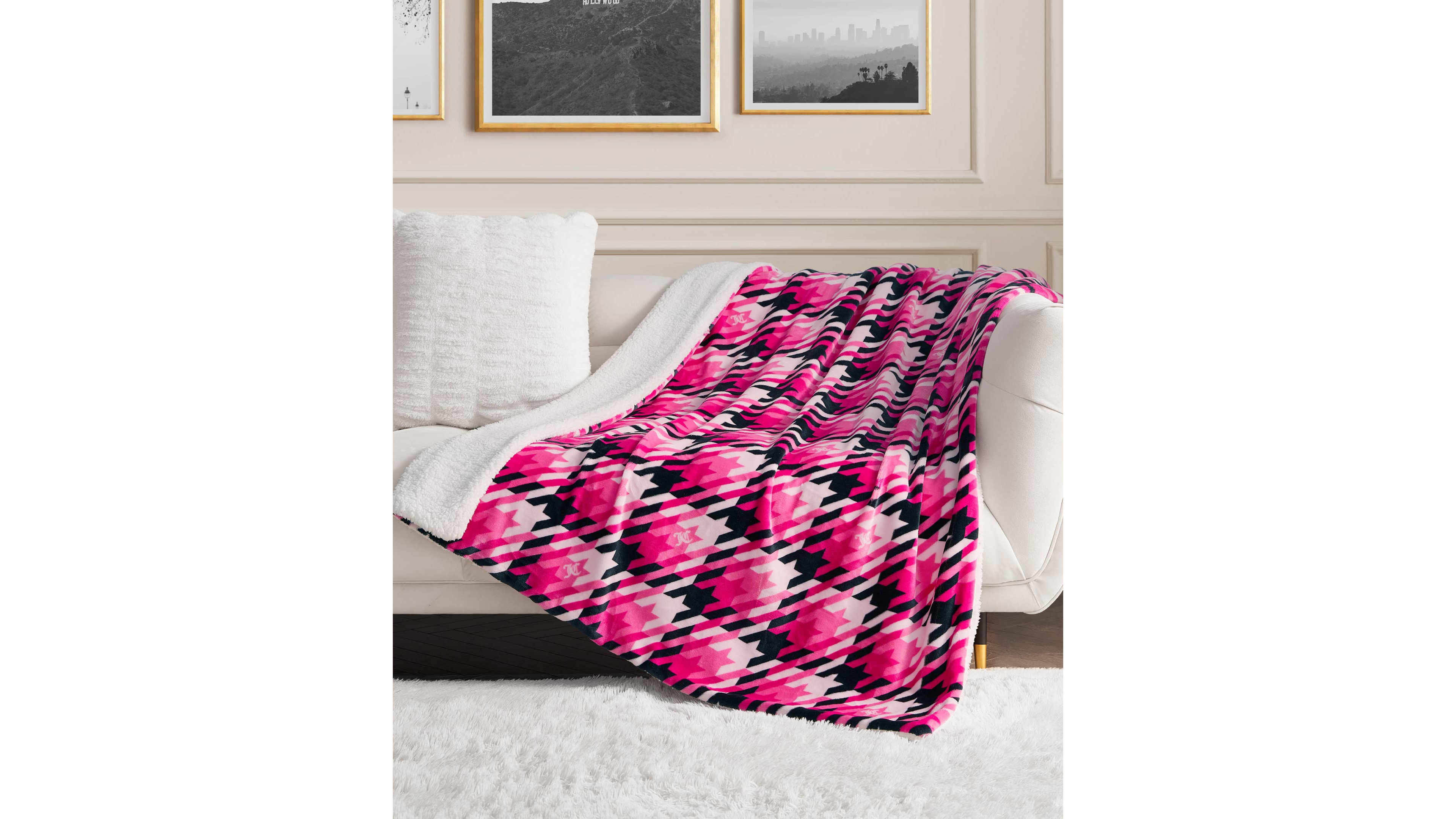 Juicy Couture Plush Reversible Sherpa Throw, 50"x 60"