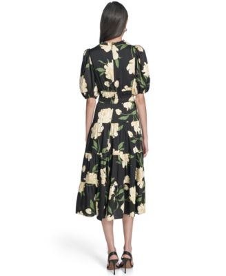Women's Printed Puff-Sleeve Midi Dress