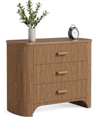 Large Wide Nightstand with 3 Drawers, Mid Century Modern Oversized Bedside Table