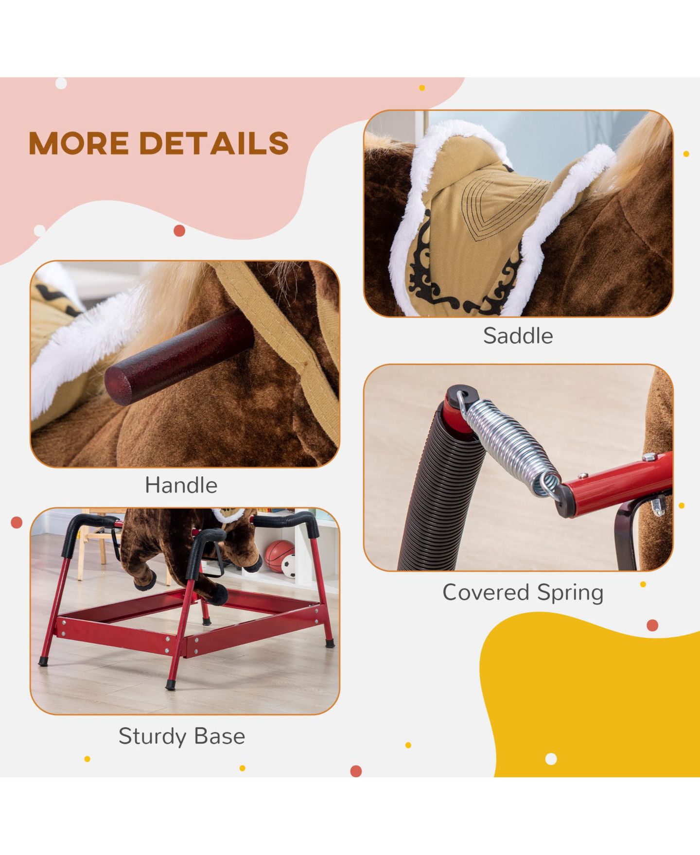 Детская мягкая игрушка Qaba Spring Plush Rocking Horse, Supports 132 lbs, Ages 5-12 — фото 6