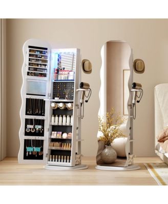 Lockable 360° Jewelry Armoire with Rotating Full Mirror