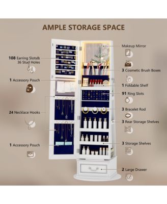 Full-Length Lockable Jewelry Armoire with Mirror Storage