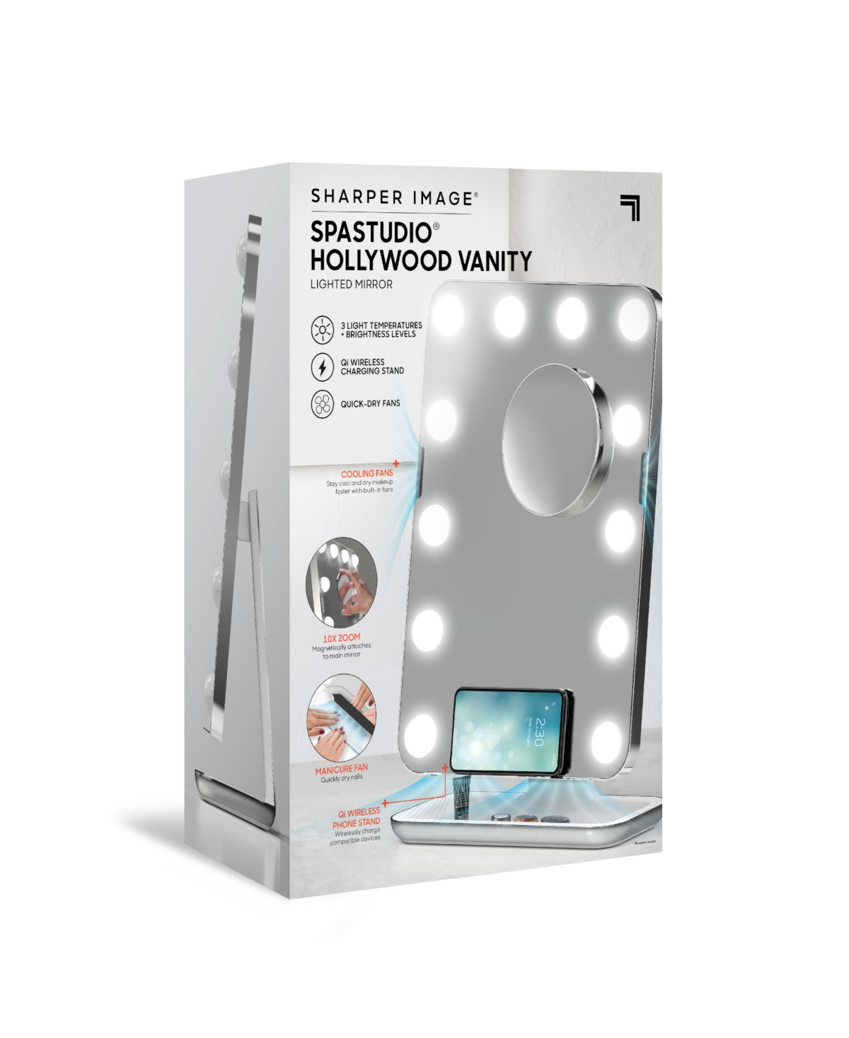 Sharper Image Spastudio Hollywood Tiltable Vanity Mirror In Gray
