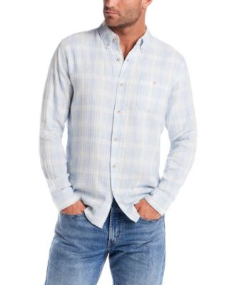 Men's Long-Sleeve Washed Herringbone Plaid Shirt