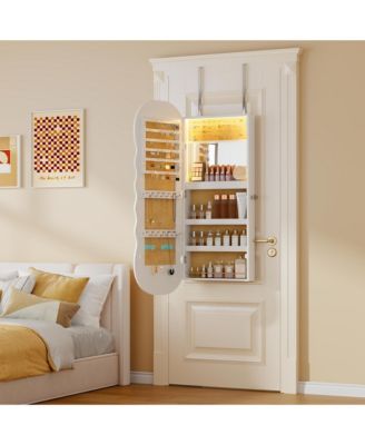 LED Mirror Jewelry Cabinet with Lockable Storage Organizer