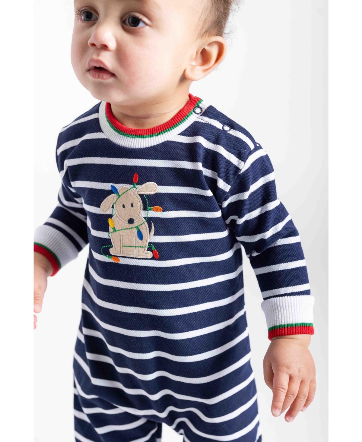 Florence Eiseman Baby Boys Stripe Knit Longall With Holiday Lights Dog