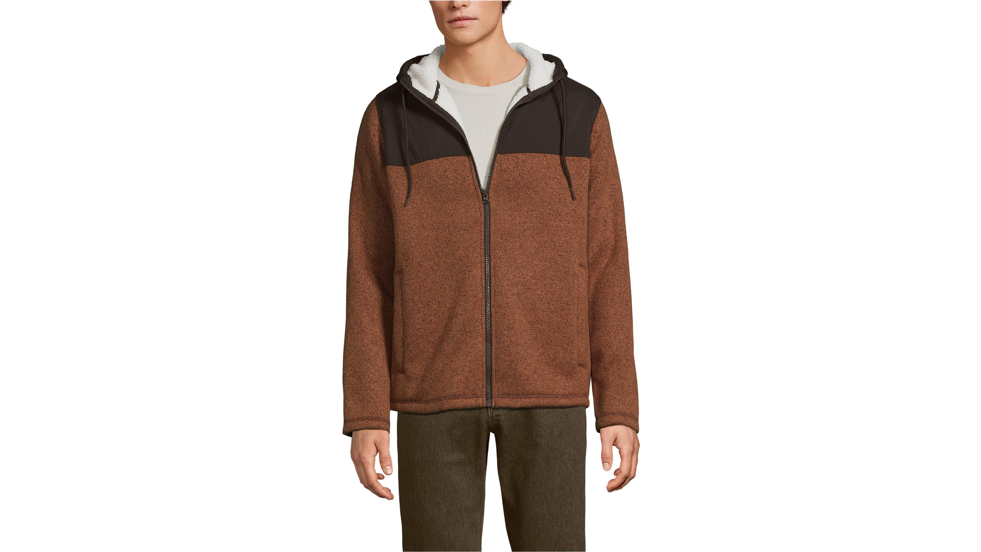 Lands' End Men's Sweater Fleece Mixed Media Full Zip Jacket