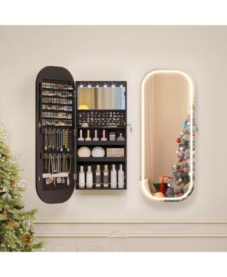16" Hanging Jewelry Cabinet with Round Mirror Organizer