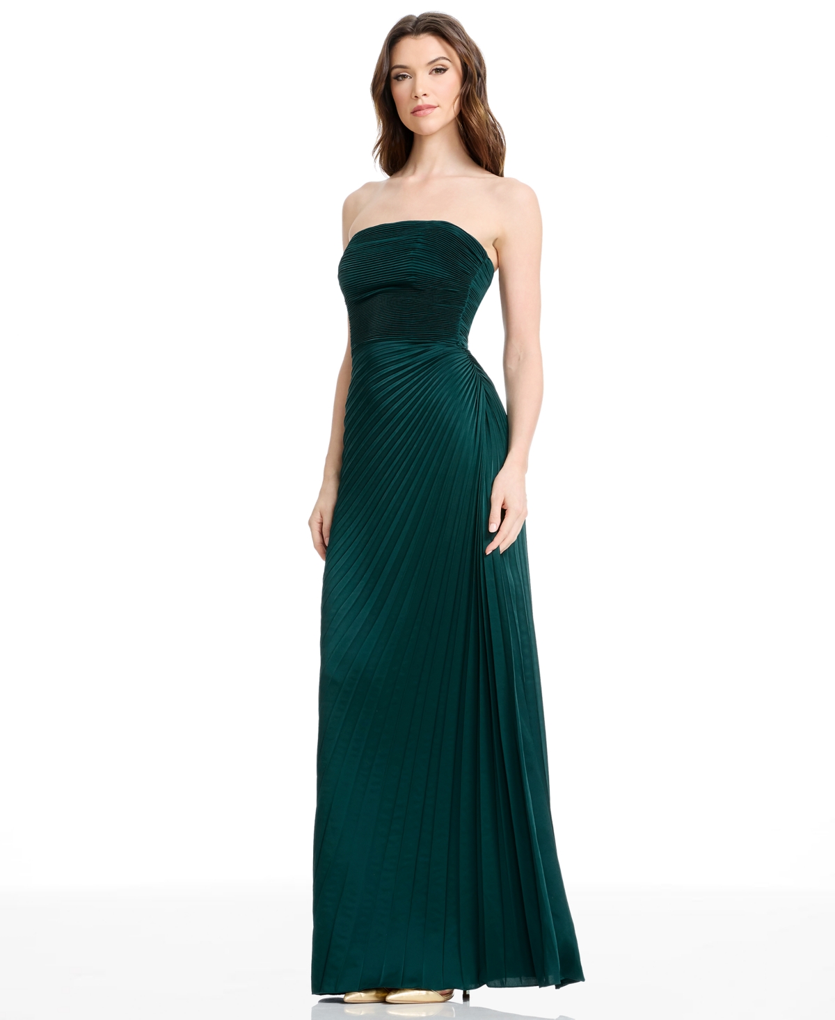 Dress the Population Women's Kinley Strapless Pleated A-Line Maxi