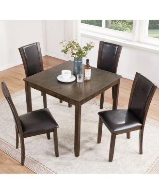 5-Piece Dining Table Set with 4 PU Leather Chairs, 34.5'' Wood Square Table for Small Space, Farmhouse Kitchen or Dining Room