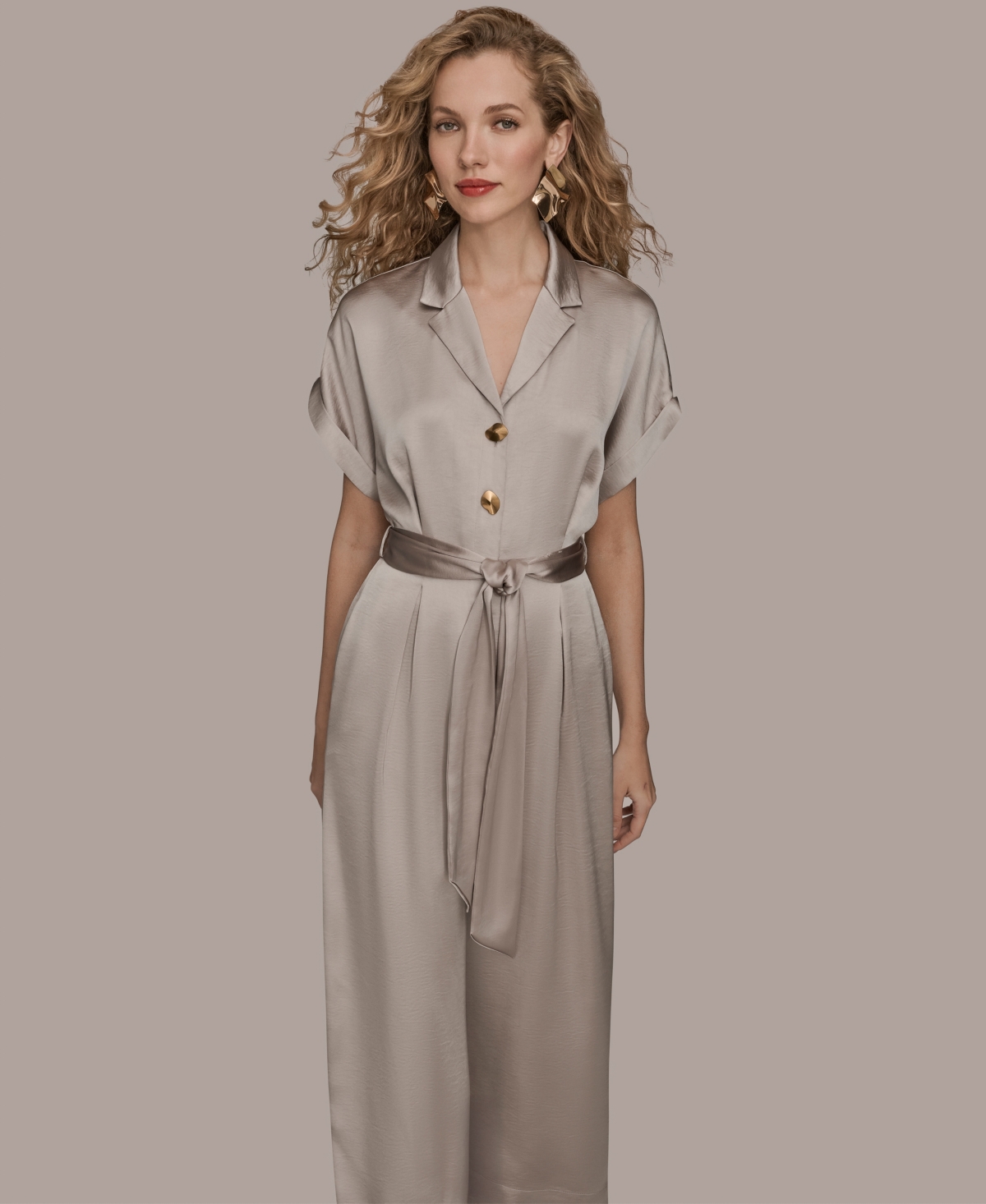 Donna Karan Tie Wasit Jumpsuit In Gray