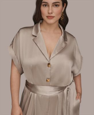 Plus Size Satin Collared Jumpsuit